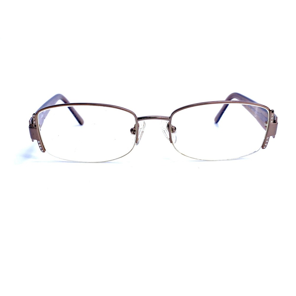 Versace Brown Half Rim Oval Eyeglasses Crystal Temple Mod 1090 B 1013 52 18 130